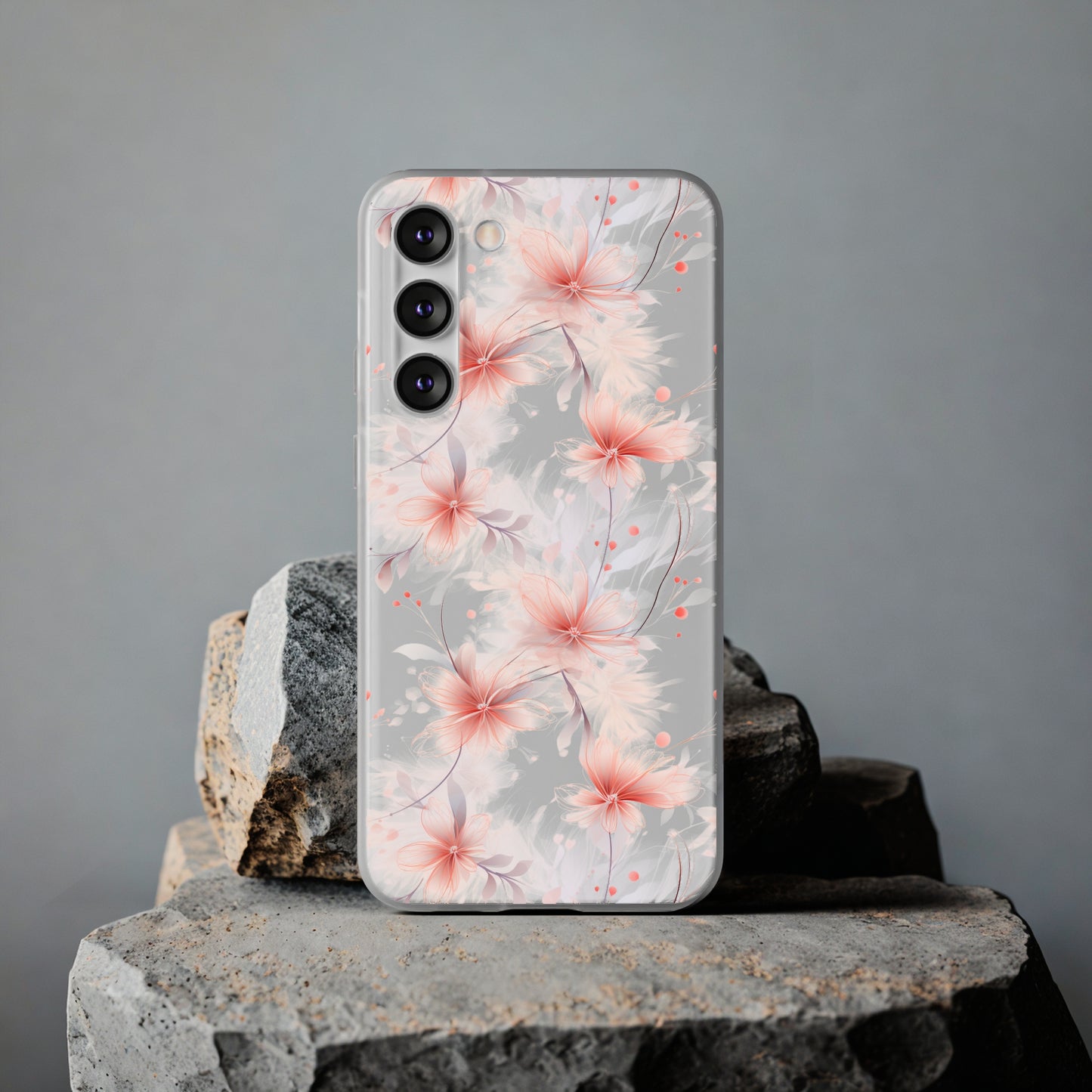 Whispering Petals: Subtle Grey & Pastel Red Gradient Phone Case