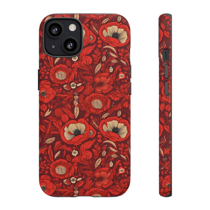 Radiant Spring Blossoms Tough Phone Case - Vibrant Red Floral Design