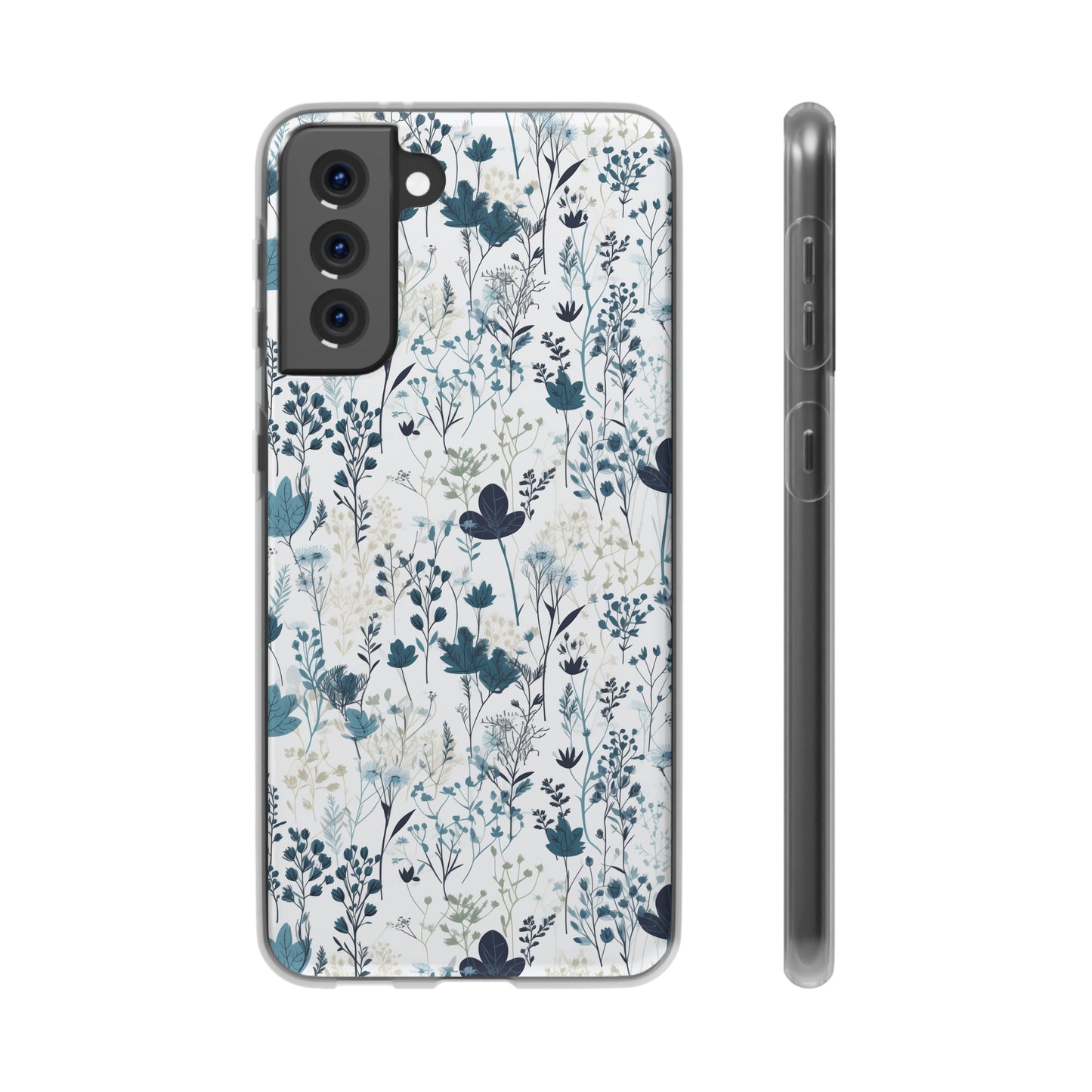 Serene Blue Wildflower Phone Case - Elegant White Background Design - Spring Collection - Flexi Cases Phone Case Pattern Symphony   