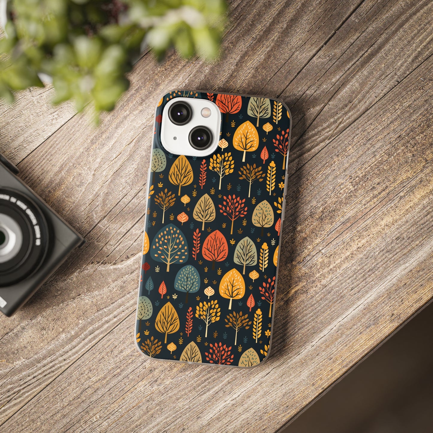 Mid-Century Mosaic: Dappled Leaves and Folk Imagery - Flexible Phone Case