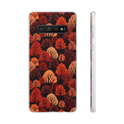 Crimson Forest: Autumn Trees in Vibrant Detail - Flexible Phone Case