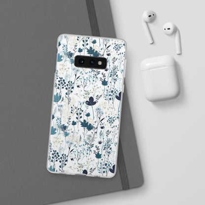 Serene Blue Wildflower Phone Case - Elegant White Background Design - Spring Collection - Flexi Cases Phone Case Pattern Symphony Samsung Galaxy S10E with gift packaging  