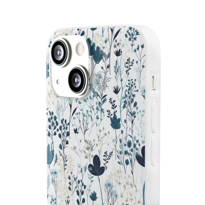 Serene Blue Wildflower Phone Case - Elegant White Background Design - Spring Collection - Flexi Cases Phone Case Pattern Symphony   