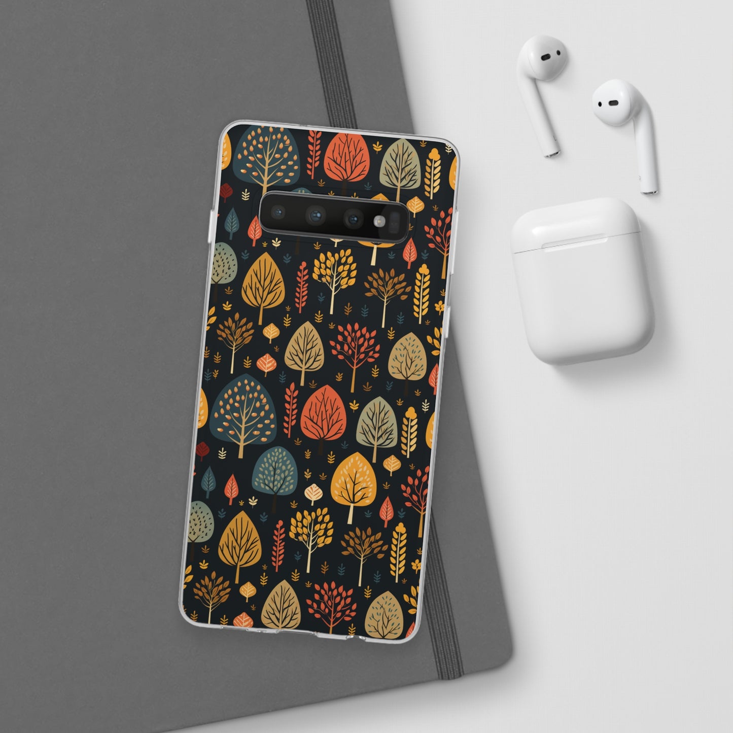 Mid-Century Mosaic: Dappled Leaves and Folk Imagery - Flexible Phone Case