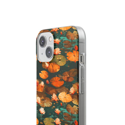 Orange Lotus Whisper: Autumn on the Water - Flexible Phone Case