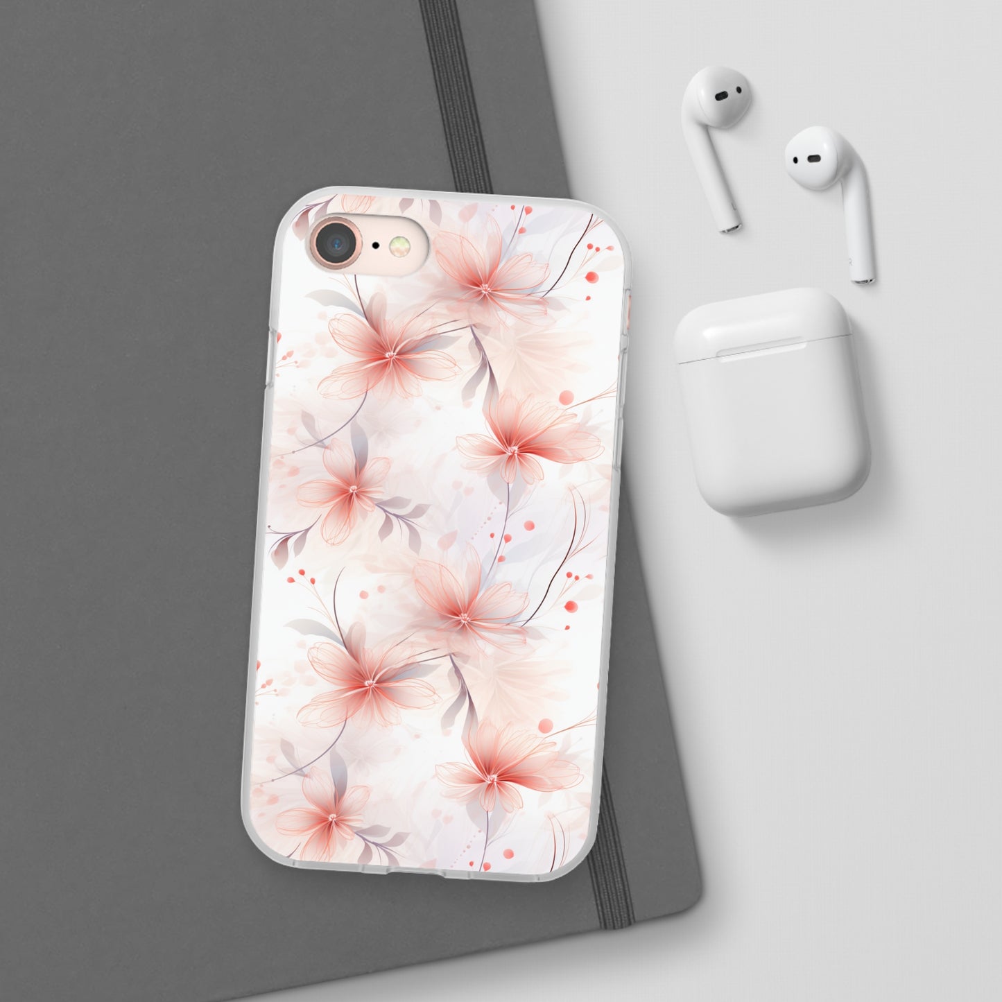 Whispering Petals: Subtle Grey & Pastel Red Gradient Phone Case