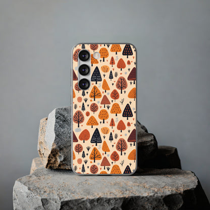 Terracotta Tree Tapestry: A Playful Autumn Mosaic - Flexible Phone Case