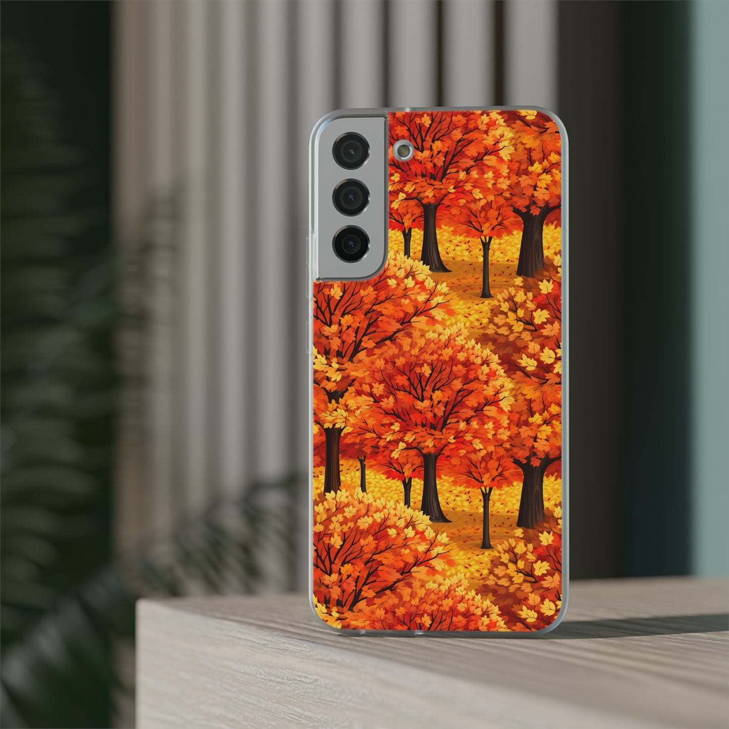 Impasto-Style Woodlands: High-Contrast Autumn Foliage - Flexible Phone Case