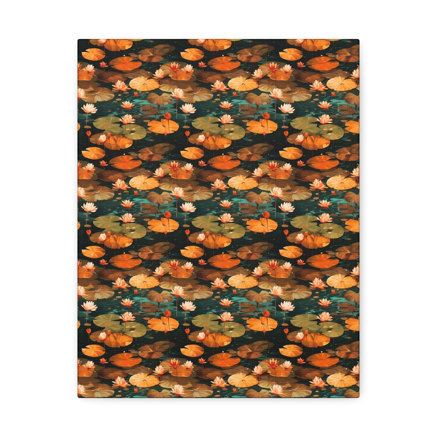 Orange Lotus Whisper: Autumn on the Water - Satin Canvas, Stretched