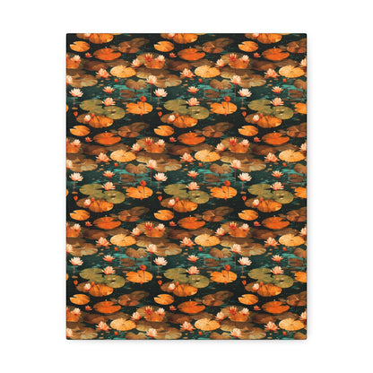 Orange Lotus Whisper: Autumn on the Water - Satin Canvas, Stretched