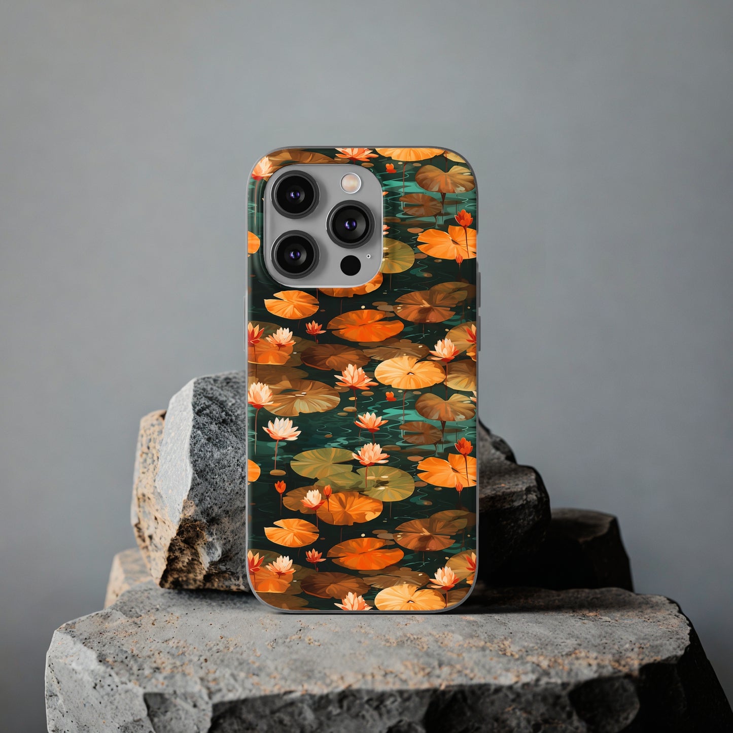 Orange Lotus Whisper: Autumn on the Water - Flexible Phone Case