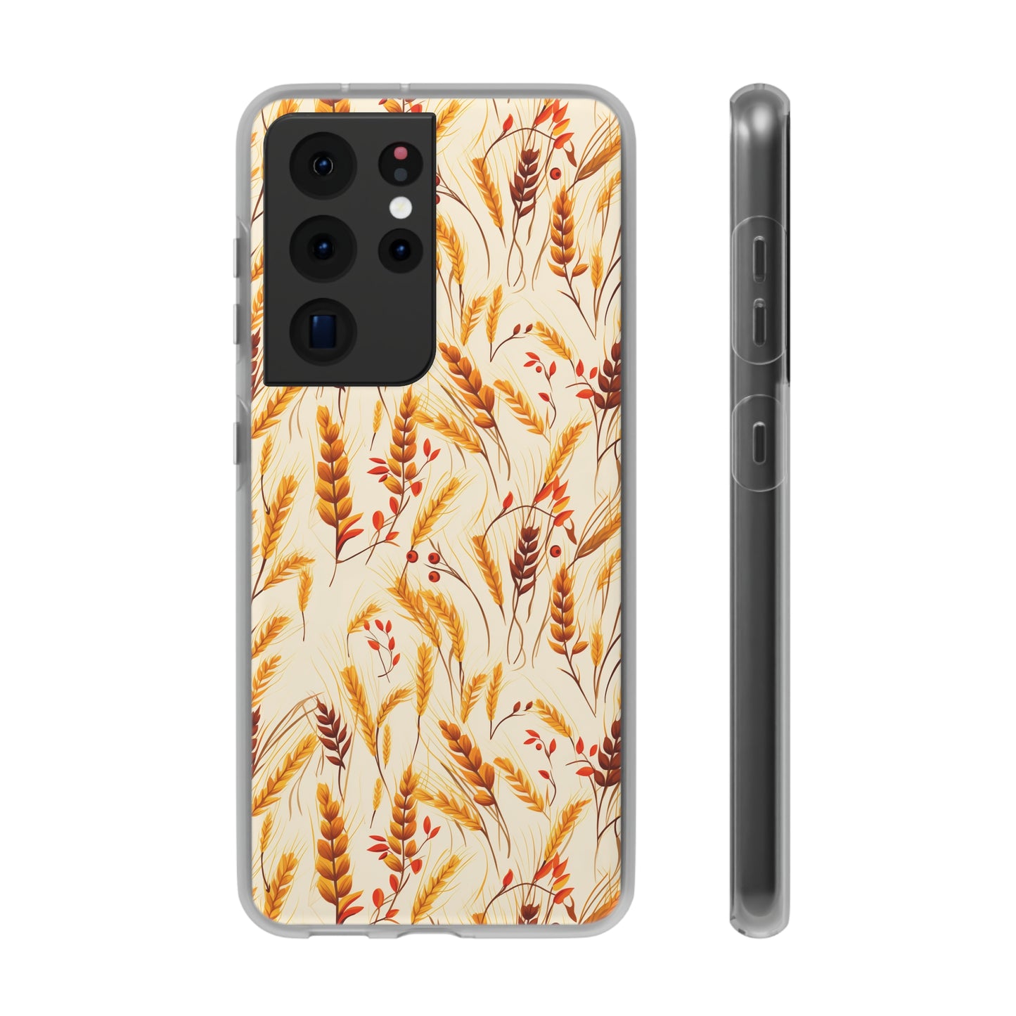 Golden Harvest: An Autumn Collage of Wheat and Berries - Flexible Phone Case