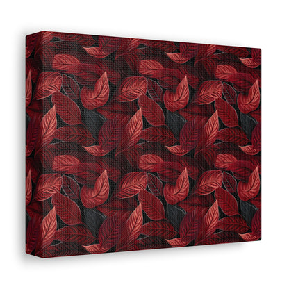 Scarlet Whispers: Lush Autumn Colours in Botanical Bliss - Satin Canvas, Stretched