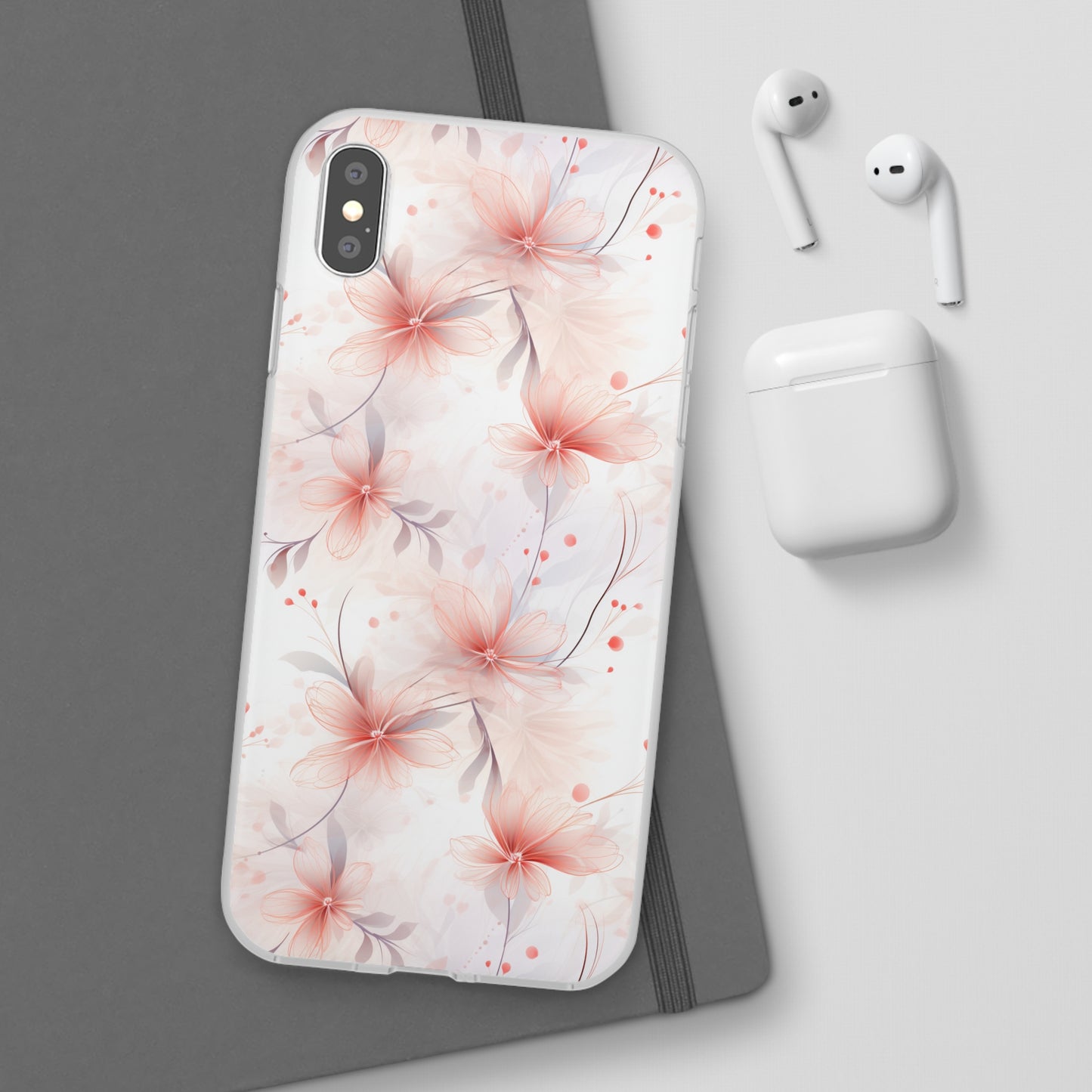 Whispering Petals: Subtle Grey & Pastel Red Gradient Phone Case