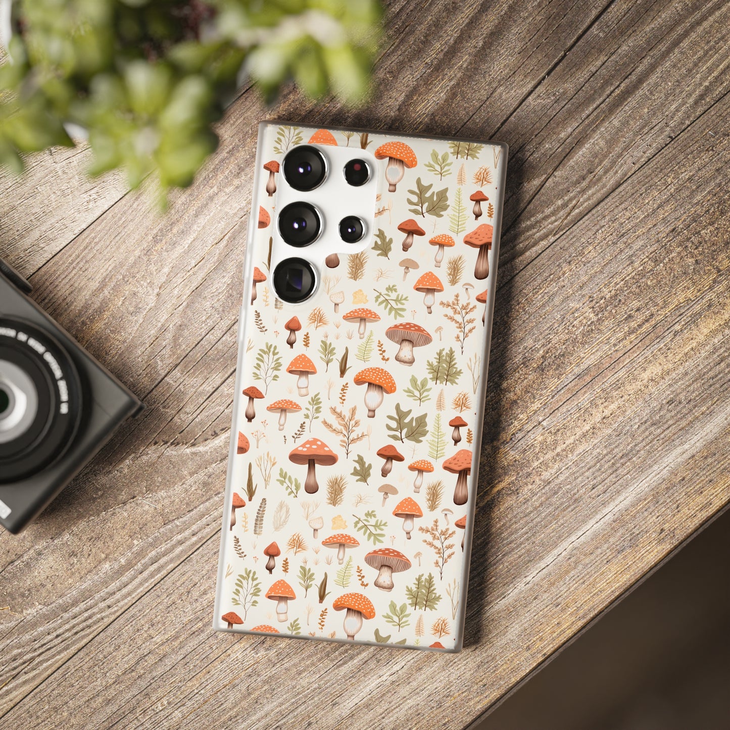 Mushroom Haven - Autumnal Tones Botanical illustration - Flexible Phone Case