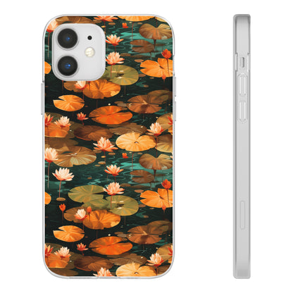 Orange Lotus Whisper: Autumn on the Water - Flexible Phone Case