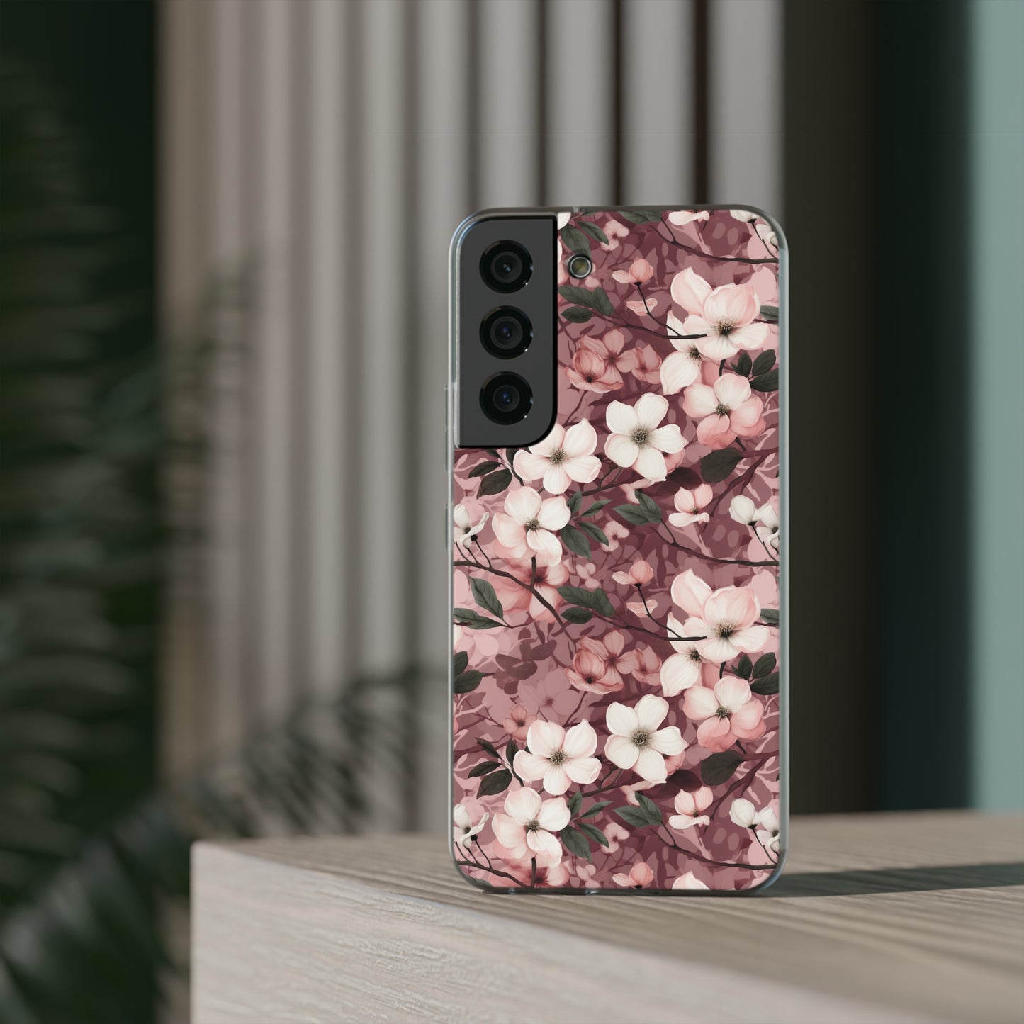 Sparse Dogwood Blossom Phone Case - Elegant Floral Design for Your Smartphone - Flexi Cases Phone Case Pattern Symphony Samsung Galaxy S22 with gift packaging  