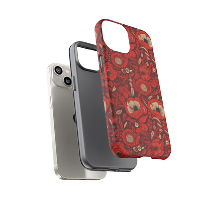 Radiant Spring Blossoms Tough Phone Case - Vibrant Red Floral Design