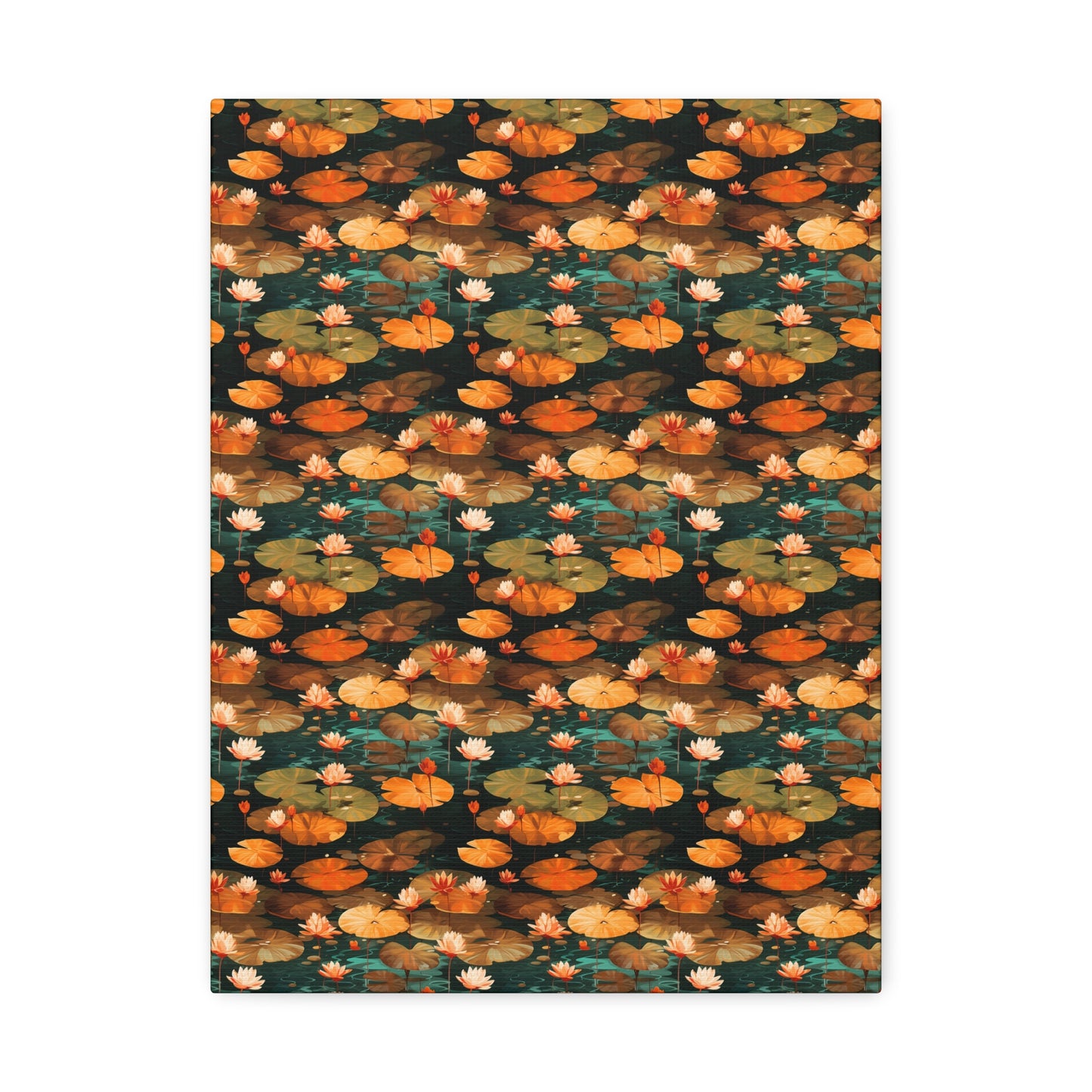 Orange Lotus Whisper: Autumn on the Water - Satin Canvas, Stretched