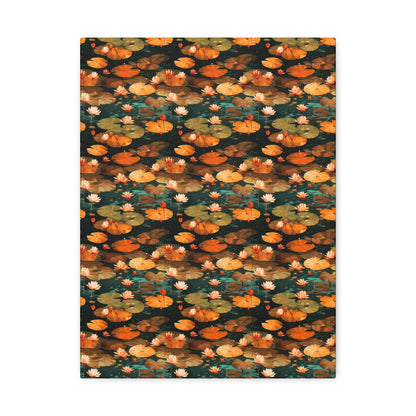 Orange Lotus Whisper: Autumn on the Water - Satin Canvas, Stretched