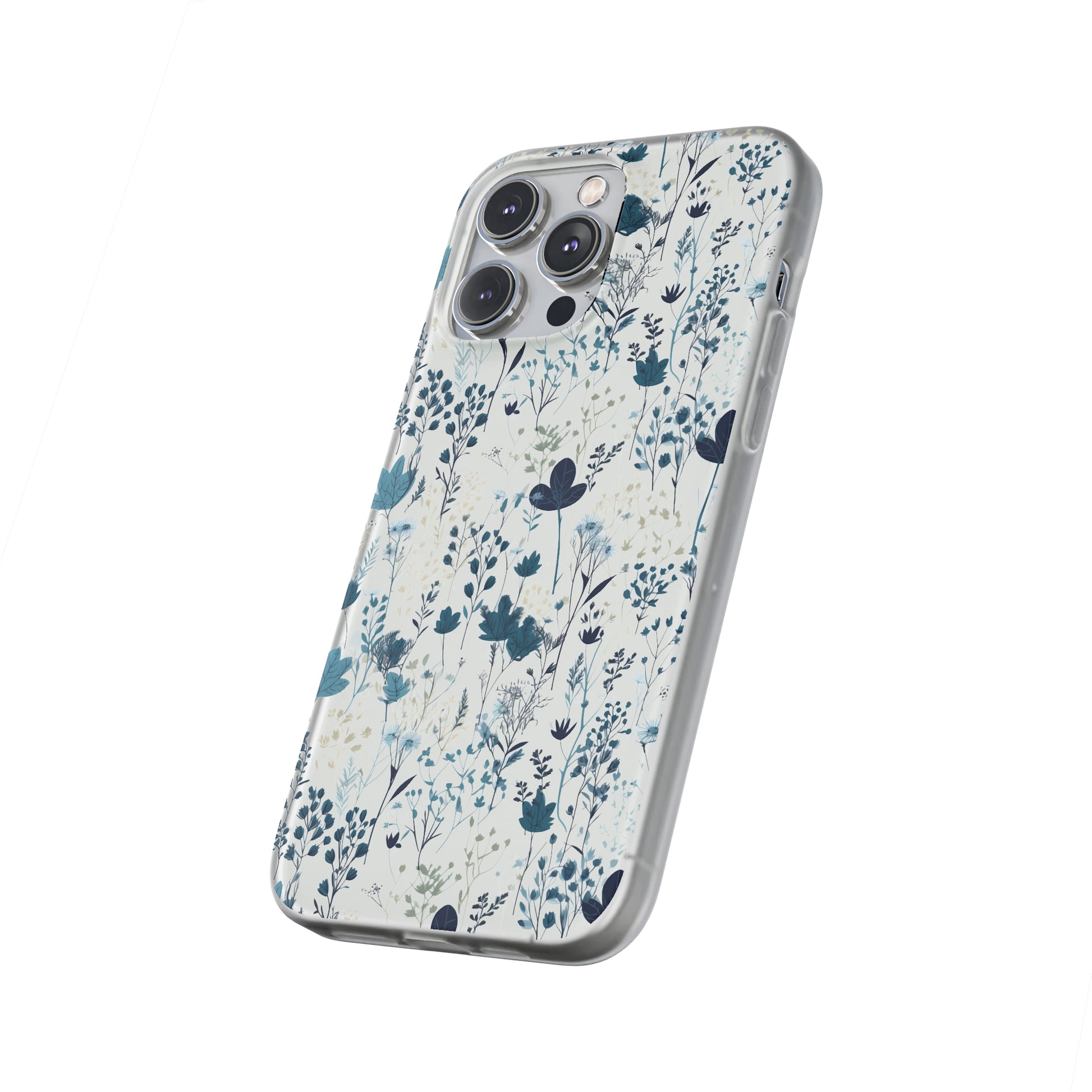 Serene Blue Wildflower Phone Case - Elegant White Background Design - Spring Collection - Flexi Cases Phone Case Pattern Symphony   