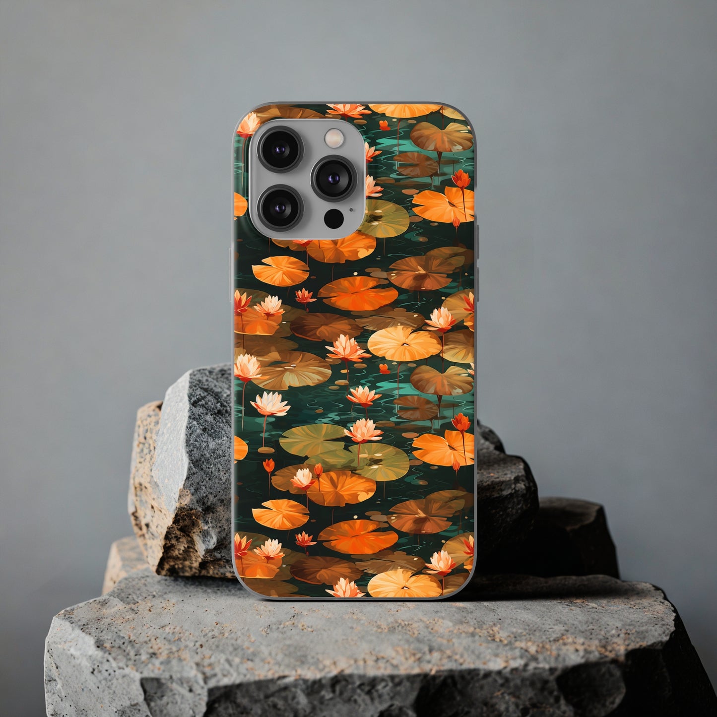 Orange Lotus Whisper: Autumn on the Water - Flexible Phone Case