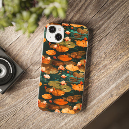 Orange Lotus Whisper: Autumn on the Water - Flexible Phone Case