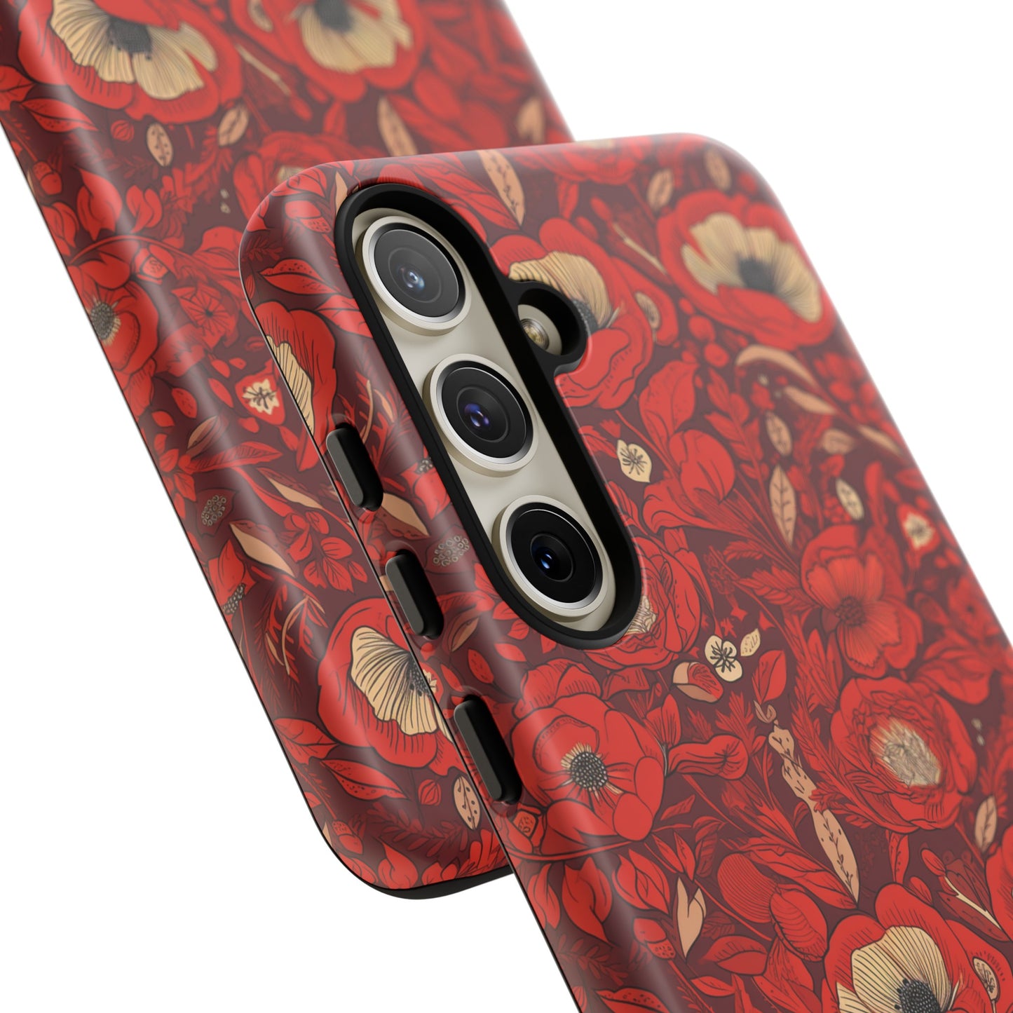 Radiant Spring Blossoms Tough Phone Case - Vibrant Red Floral Design