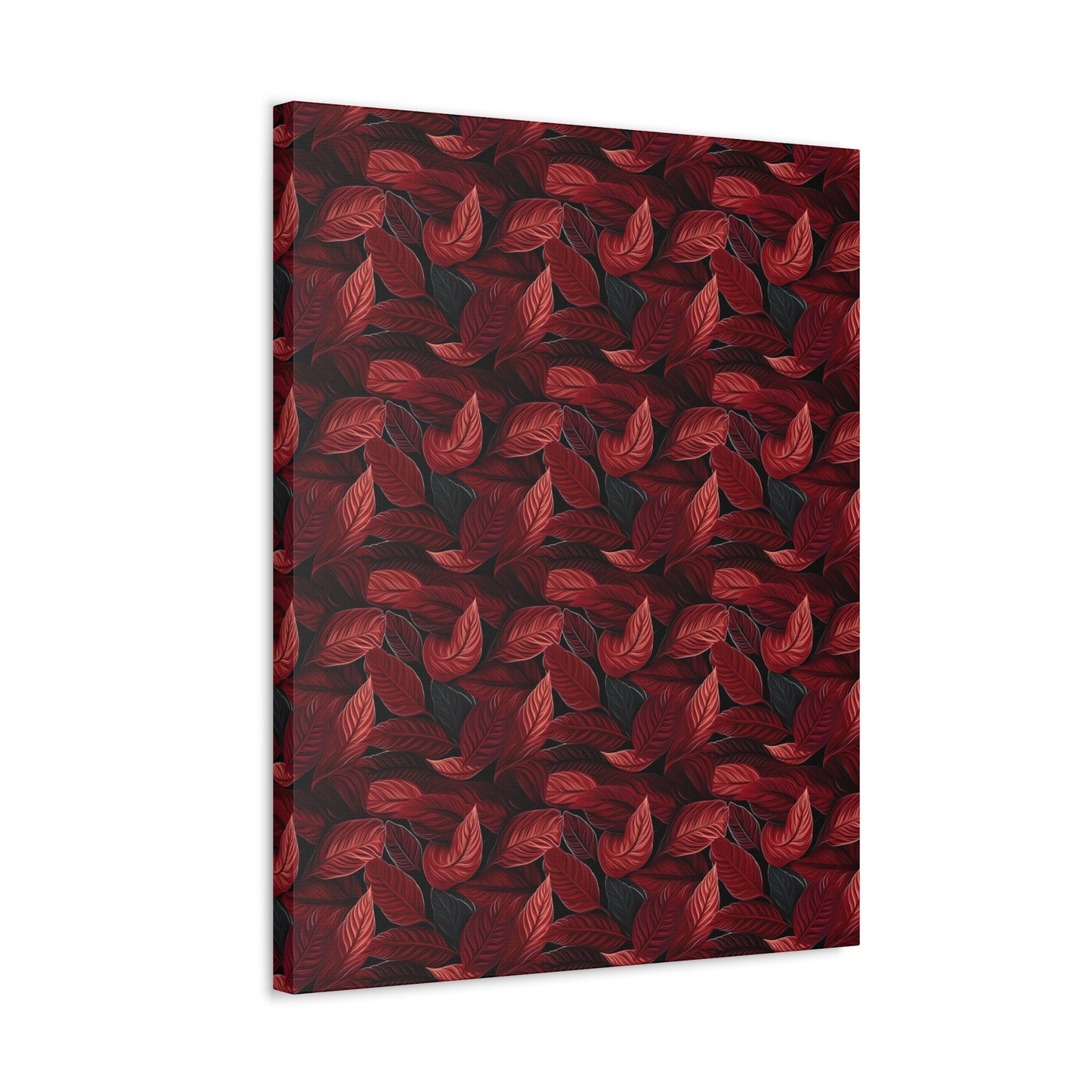 Scarlet Whispers: Lush Autumn Colours in Botanical Bliss - Satin Canvas, Stretched