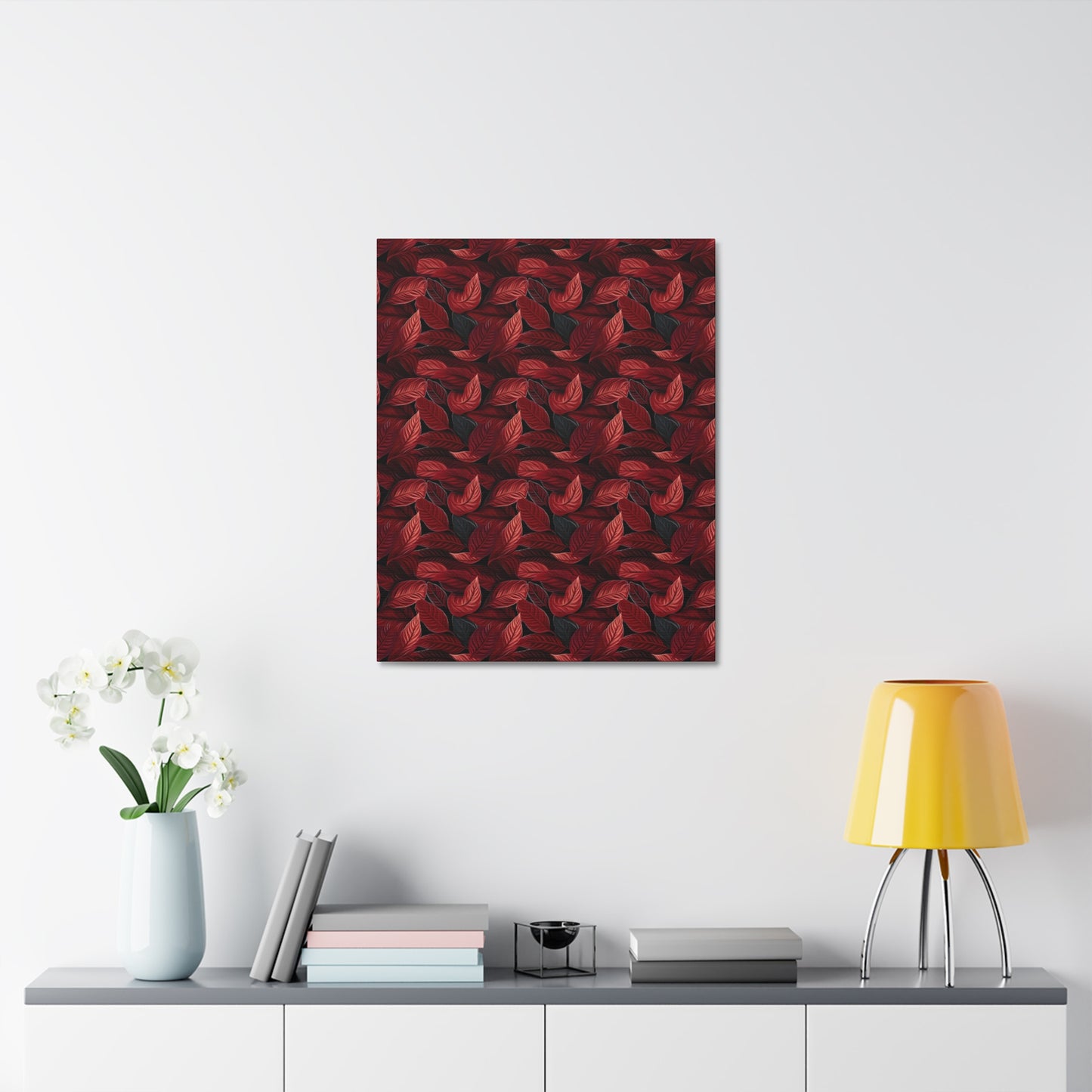 Scarlet Whispers: Lush Autumn Colours in Botanical Bliss - Satin Canvas, Stretched