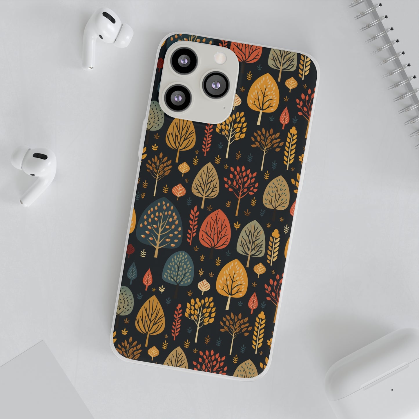 Mid-Century Mosaic: Dappled Leaves and Folk Imagery - Flexible Phone Case