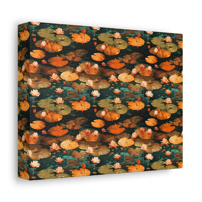 Orange Lotus Whisper: Autumn on the Water - Satin Canvas, Stretched