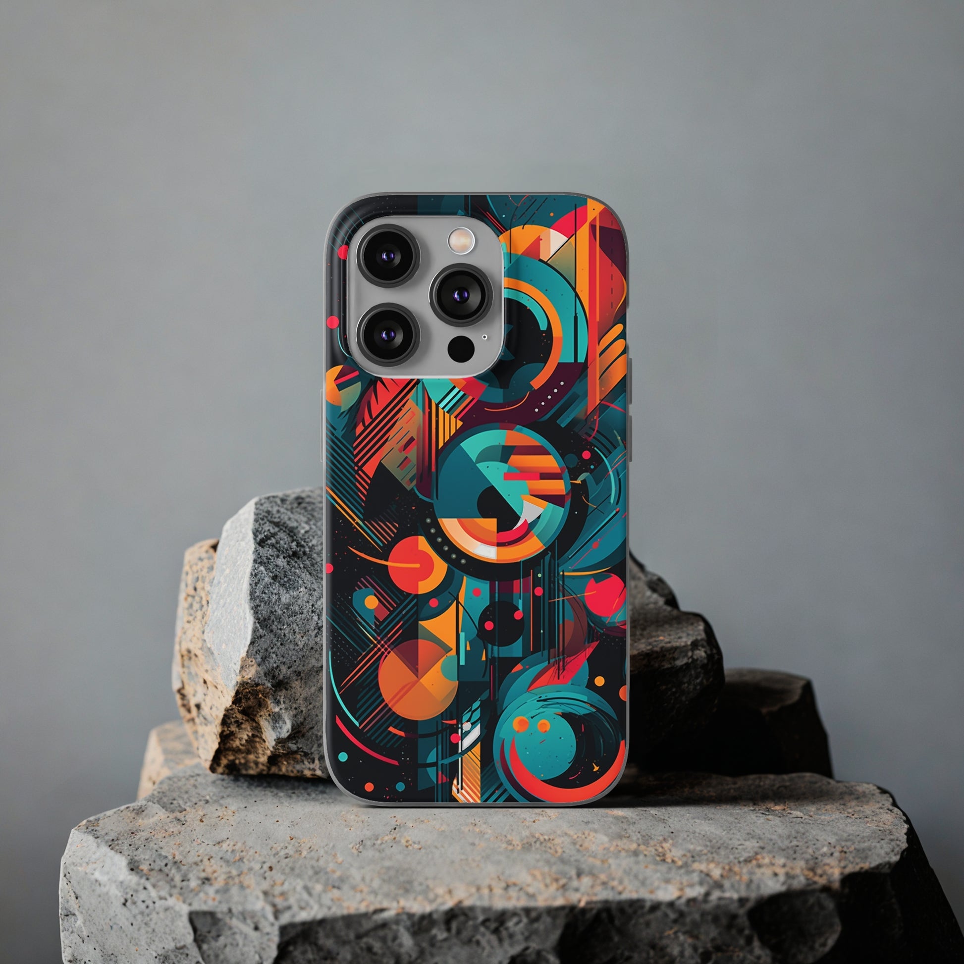 Vibrant Geometric Fusion Phone Case - Bold Squares & Circles Design - Flexi Cases Phone Case Pattern Symphony   