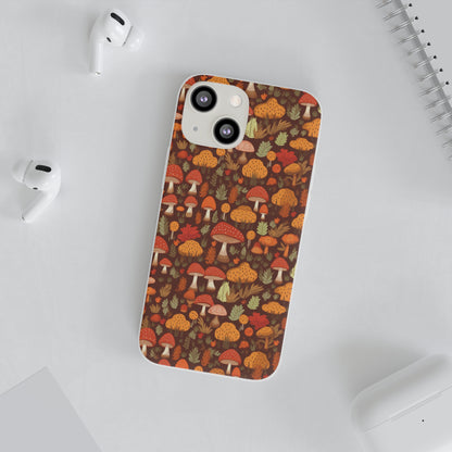 Autumn Spore Wonderland: Enchanting Mushroom and Leaf Designs - Flexible Phone Case