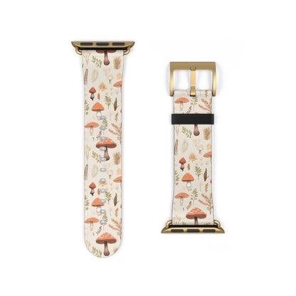 Mushroom Haven: Autumnal Tones Botanical Illustration - Apple Watch Strap