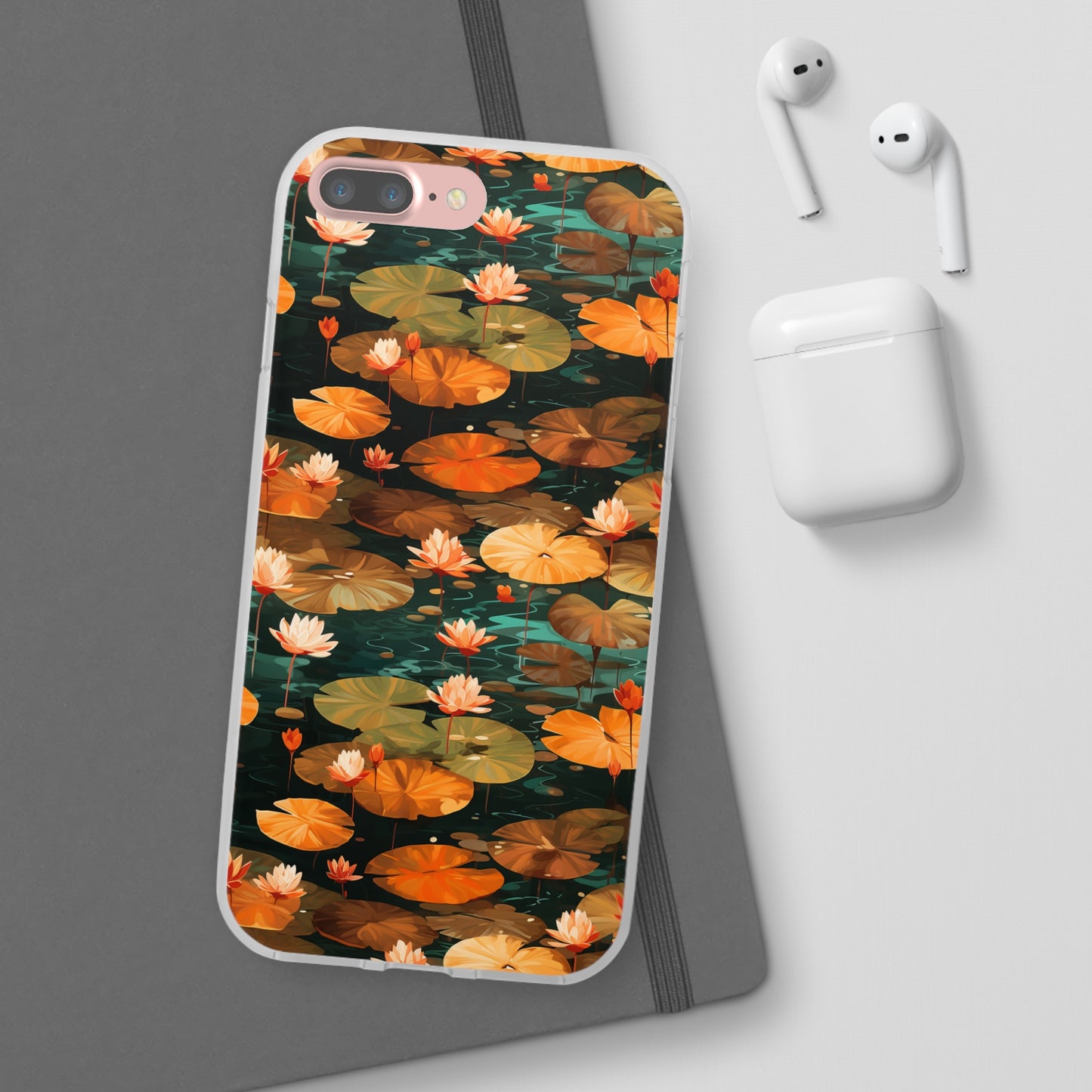 Orange Lotus Whisper: Autumn on the Water - Flexible Phone Case