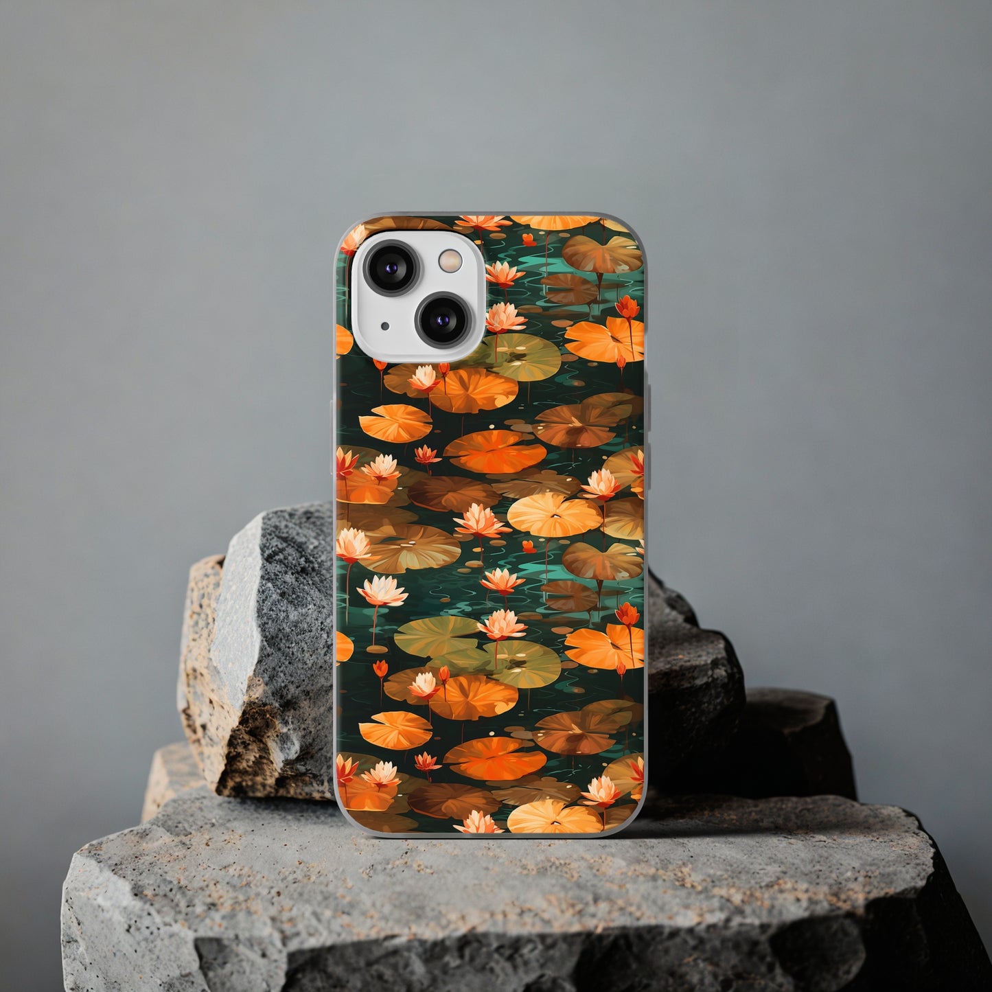 Orange Lotus Whisper: Autumn on the Water - Flexible Phone Case