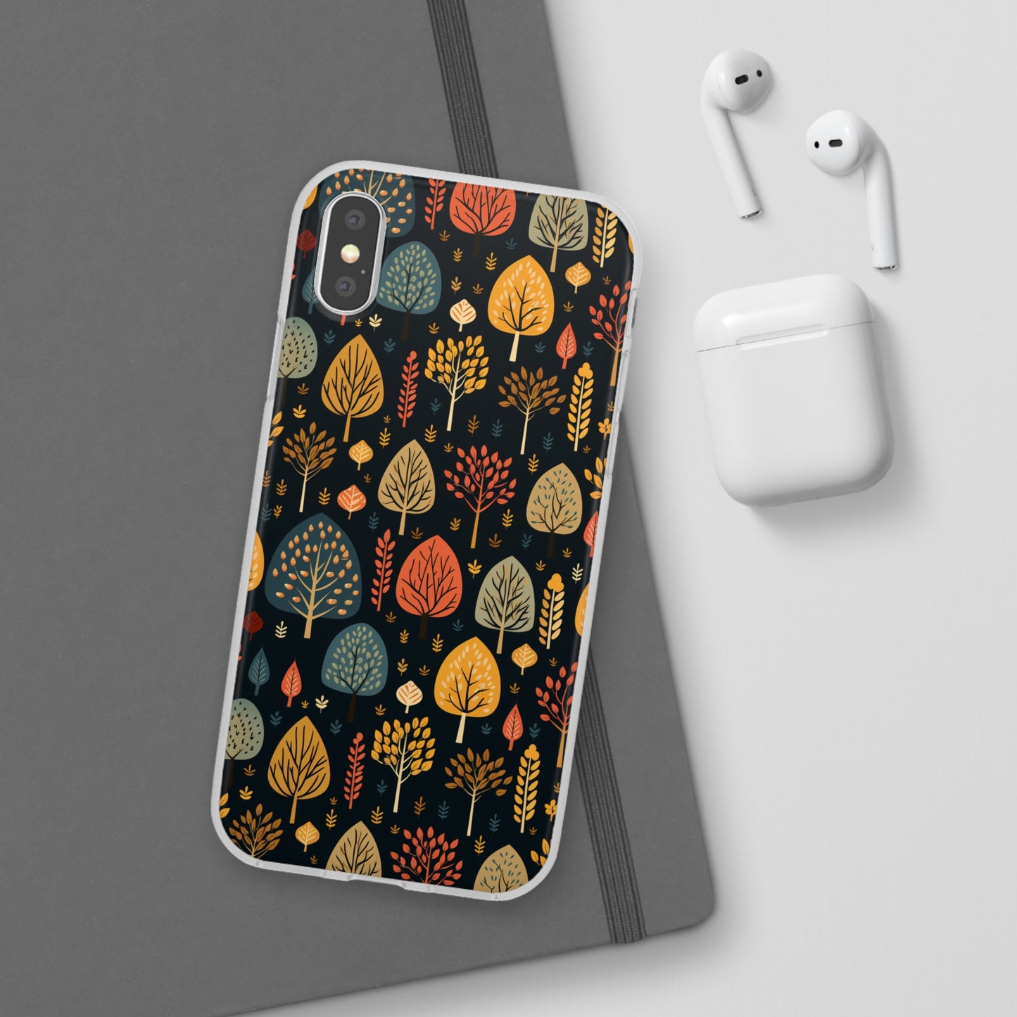 Mid-Century Mosaic: Dappled Leaves and Folk Imagery - Flexible Phone Case