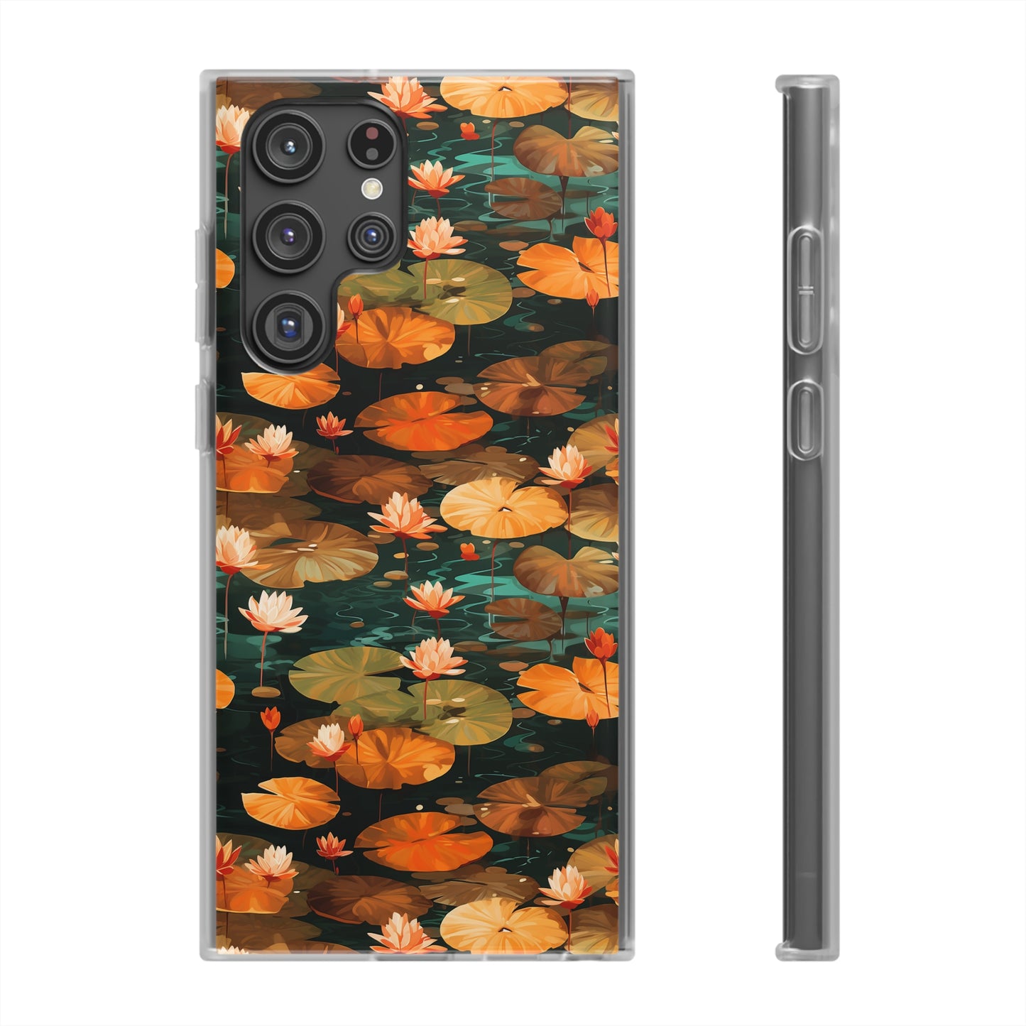 Orange Lotus Whisper: Autumn on the Water - Flexible Phone Case