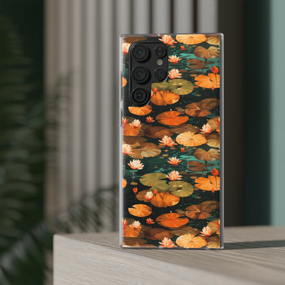 Orange Lotus Whisper: Autumn on the Water - Flexible Phone Case