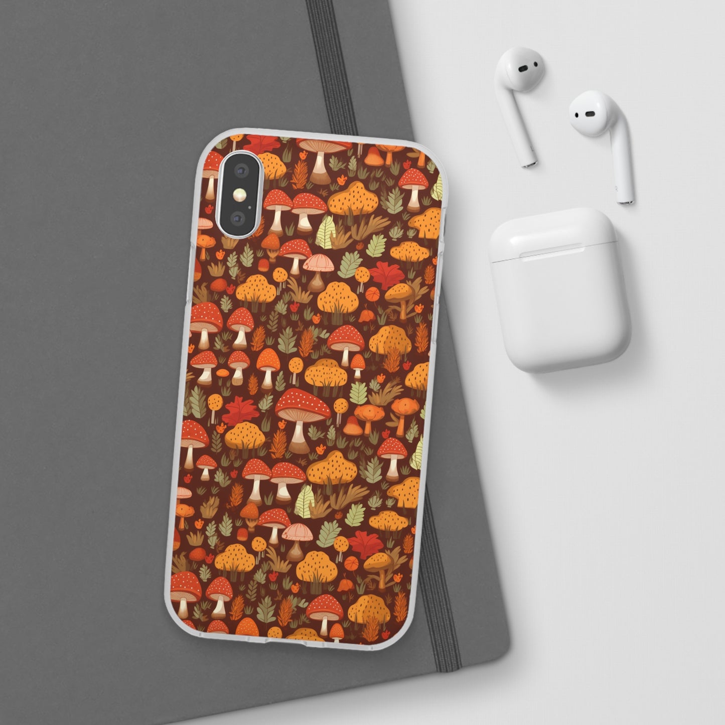 Autumn Spore Wonderland: Enchanting Mushroom and Leaf Designs - Flexible Phone Case