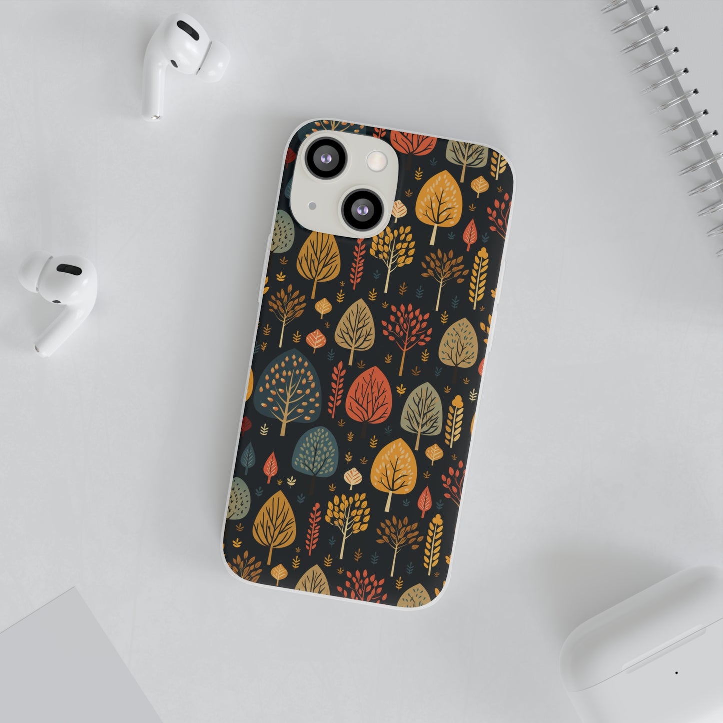 Mid-Century Mosaic: Dappled Leaves and Folk Imagery - Flexible Phone Case