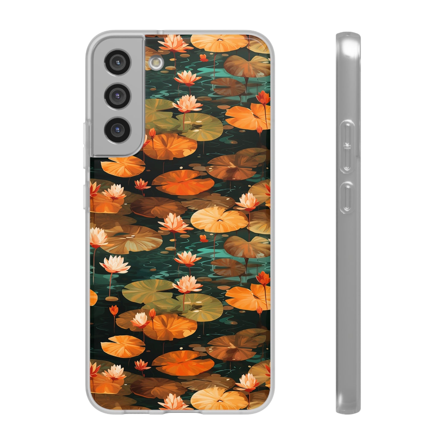 Orange Lotus Whisper: Autumn on the Water - Flexible Phone Case