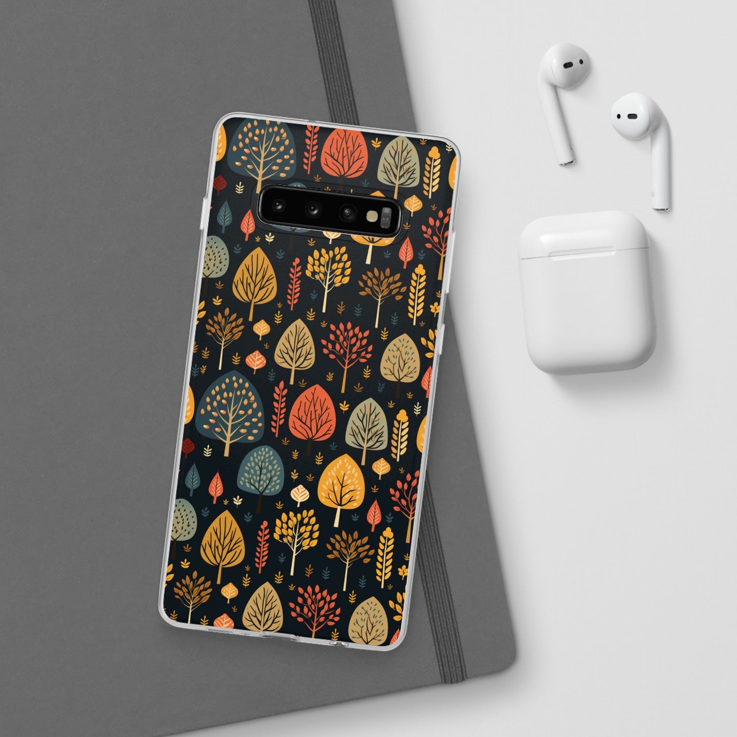 Mid-Century Mosaic: Dappled Leaves and Folk Imagery - Flexible Phone Case