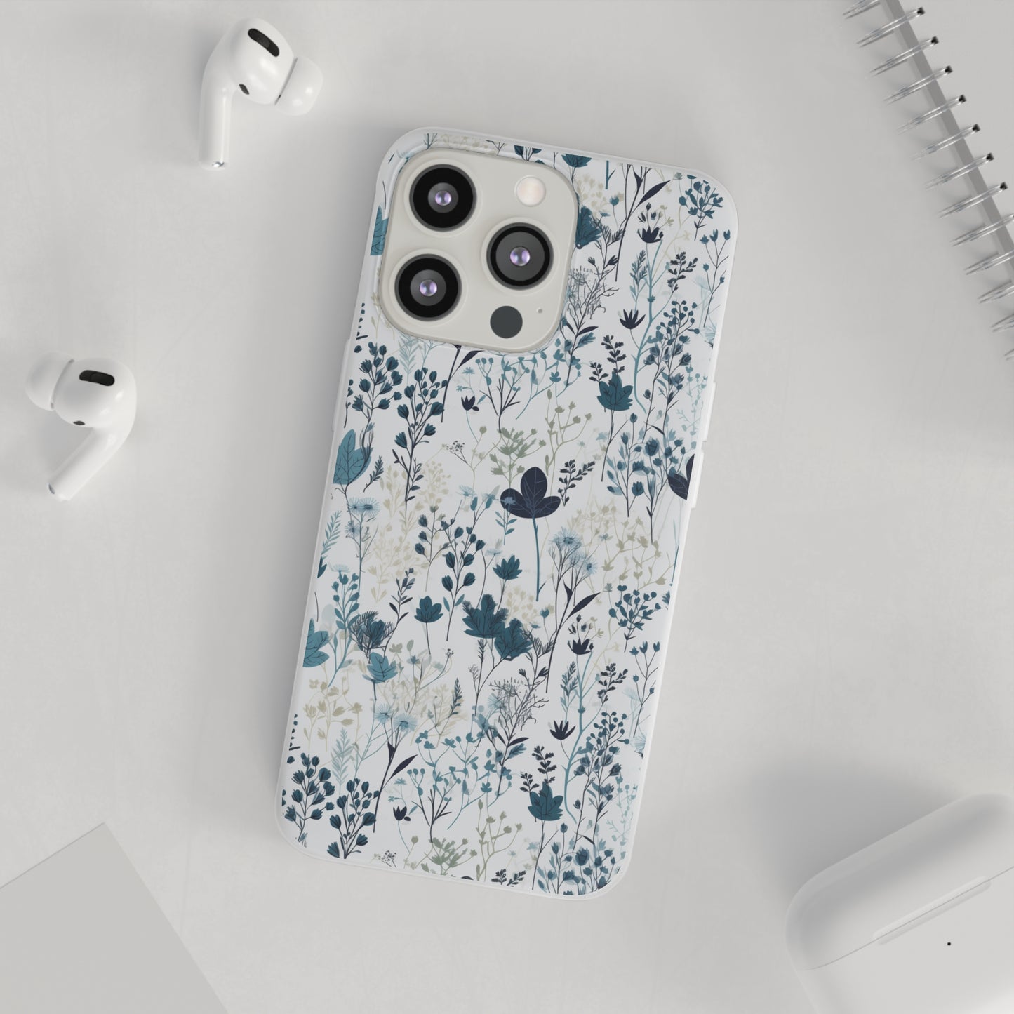 Serene Blue Wildflower Phone Case - Elegant White Background Design - Spring Collection - Flexi Cases Phone Case Pattern Symphony iPhone 13 Pro  