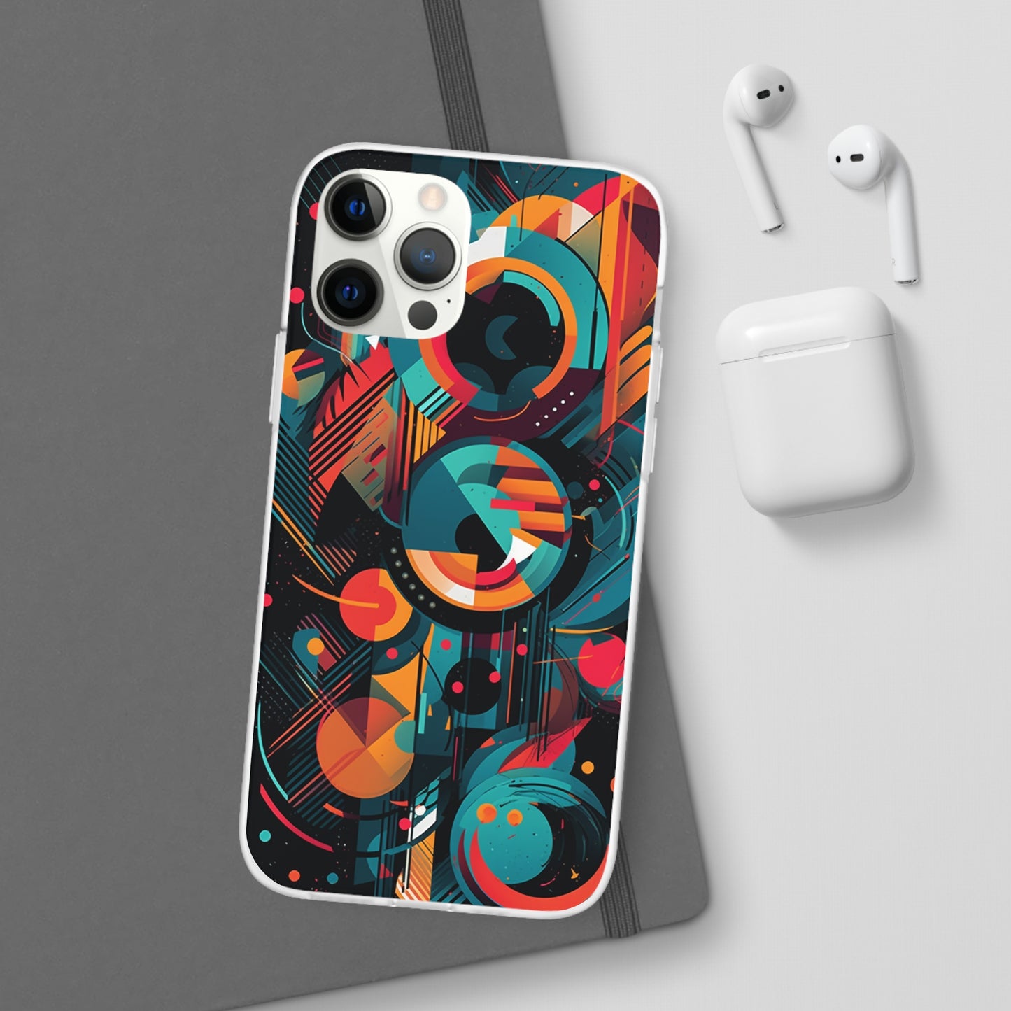 Vibrant Geometric Fusion Phone Case - Bold Squares & Circles Design - Flexi Cases Phone Case Pattern Symphony iPhone 12 Pro with gift packaging  