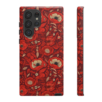 Radiant Spring Blossoms Tough Phone Case - Vibrant Red Floral Design