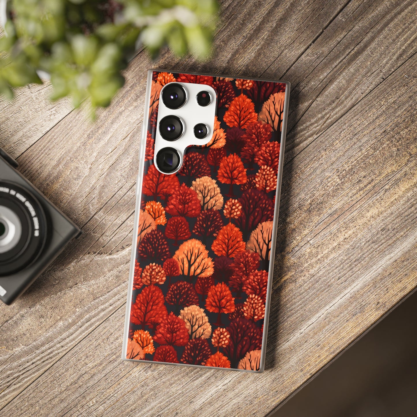 Crimson Forest: Autumn Trees in Vibrant Detail - Flexible Phone Case