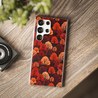 Crimson Forest: Autumn Trees in Vibrant Detail - Flexible Phone Case