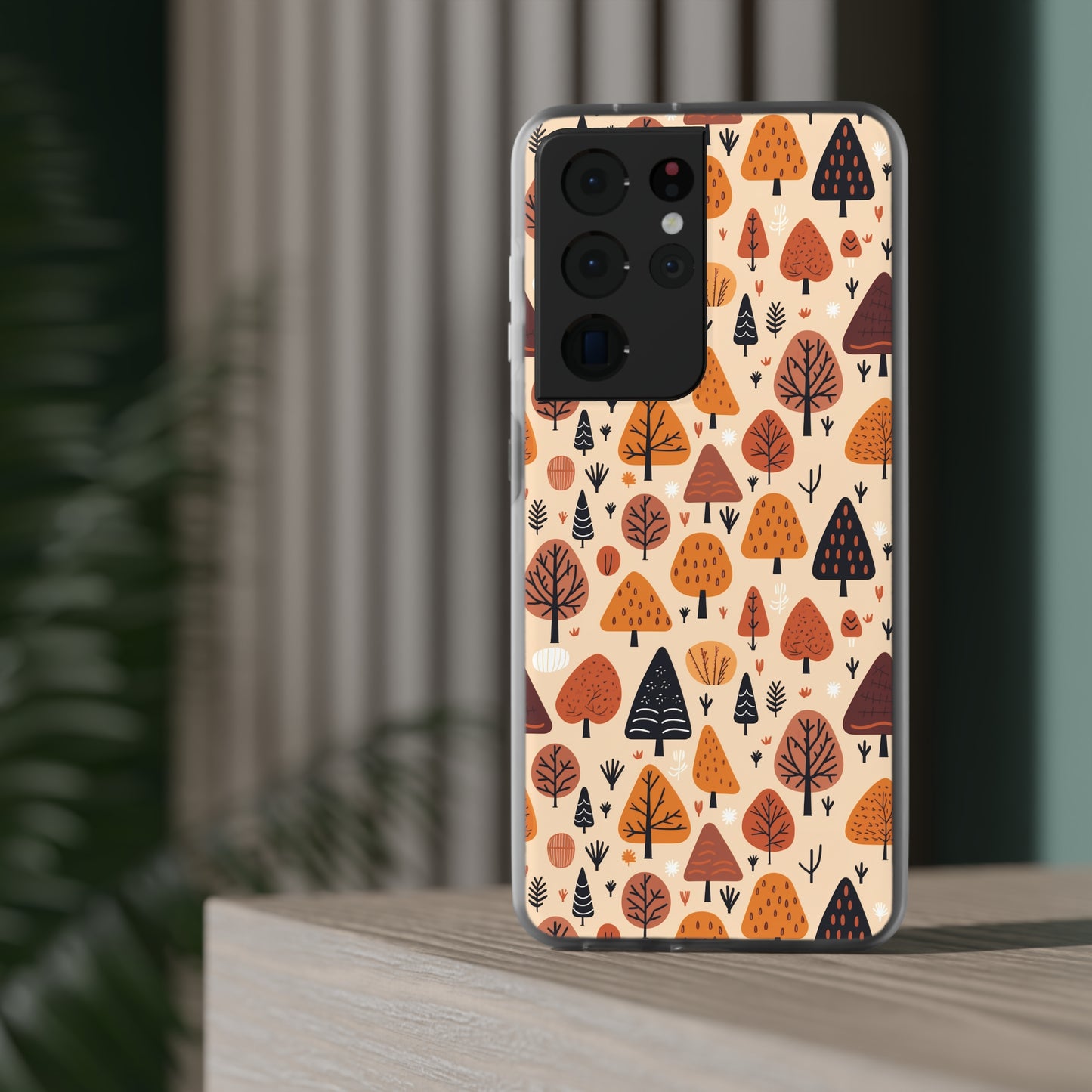 Terracotta Tree Tapestry: A Playful Autumn Mosaic - Flexible Phone Case